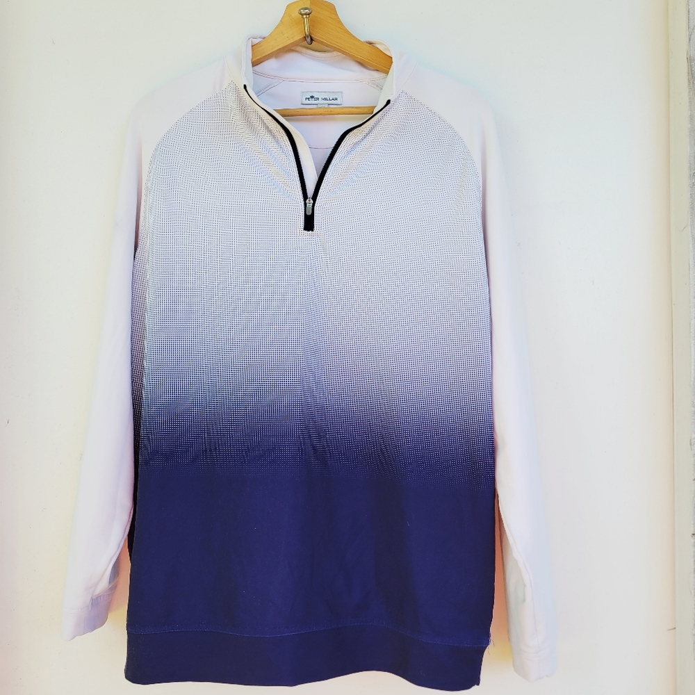 Peter Millar Crown Sport 1/4 Zip  Mens Blue Dip Dye Pullover Size Medium *Read*